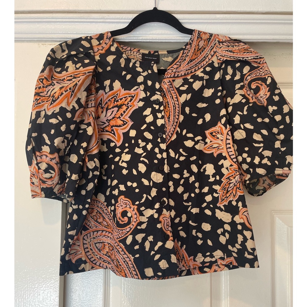 Who What Wear Puff Sleeve Printed Top